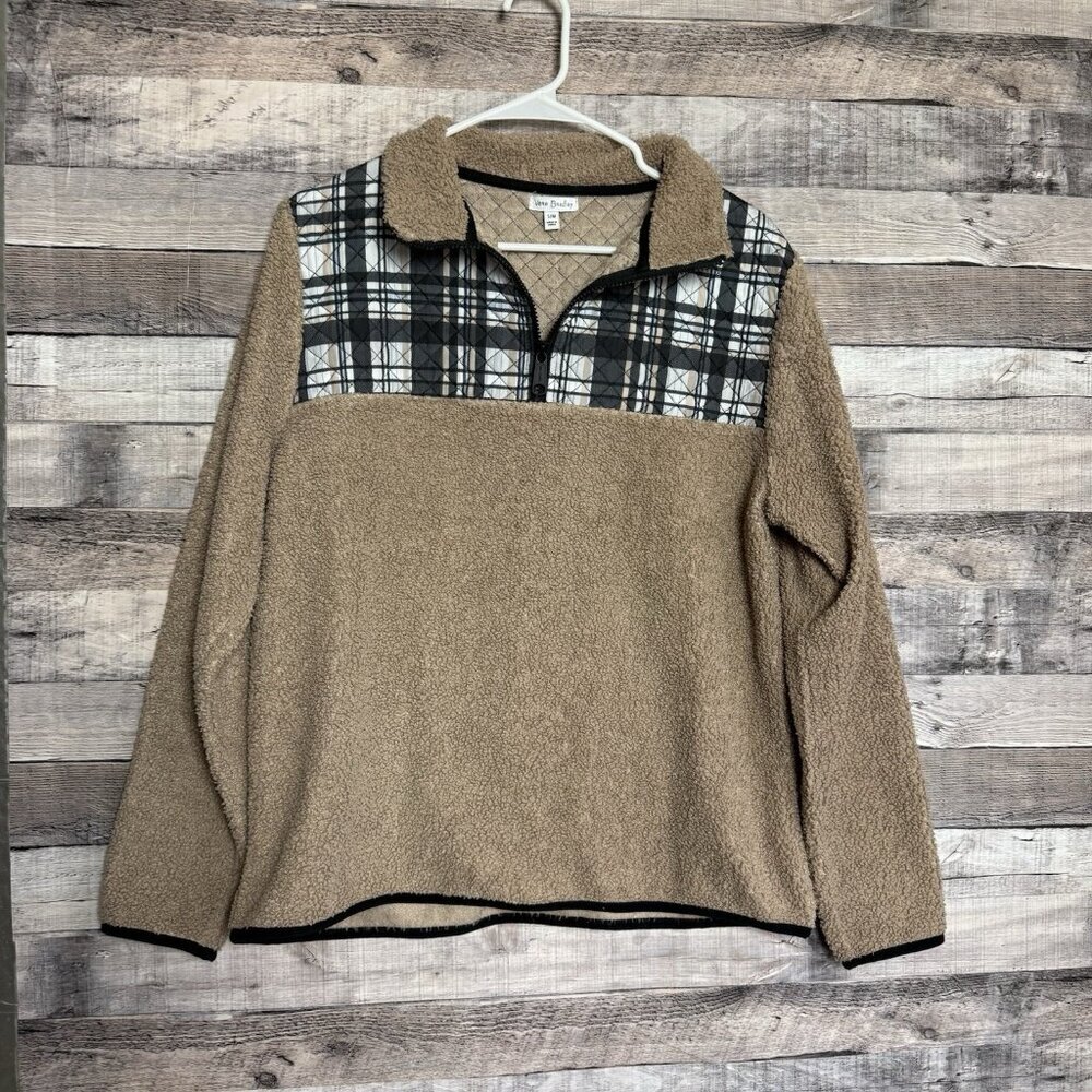Vera Bradley Teddy Fleece 1/4 Zip Pullover Brown / Plaid S/M